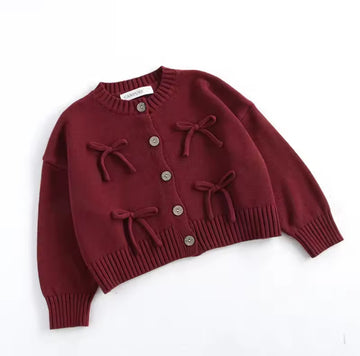 Cardigan - Bow - Burgundy