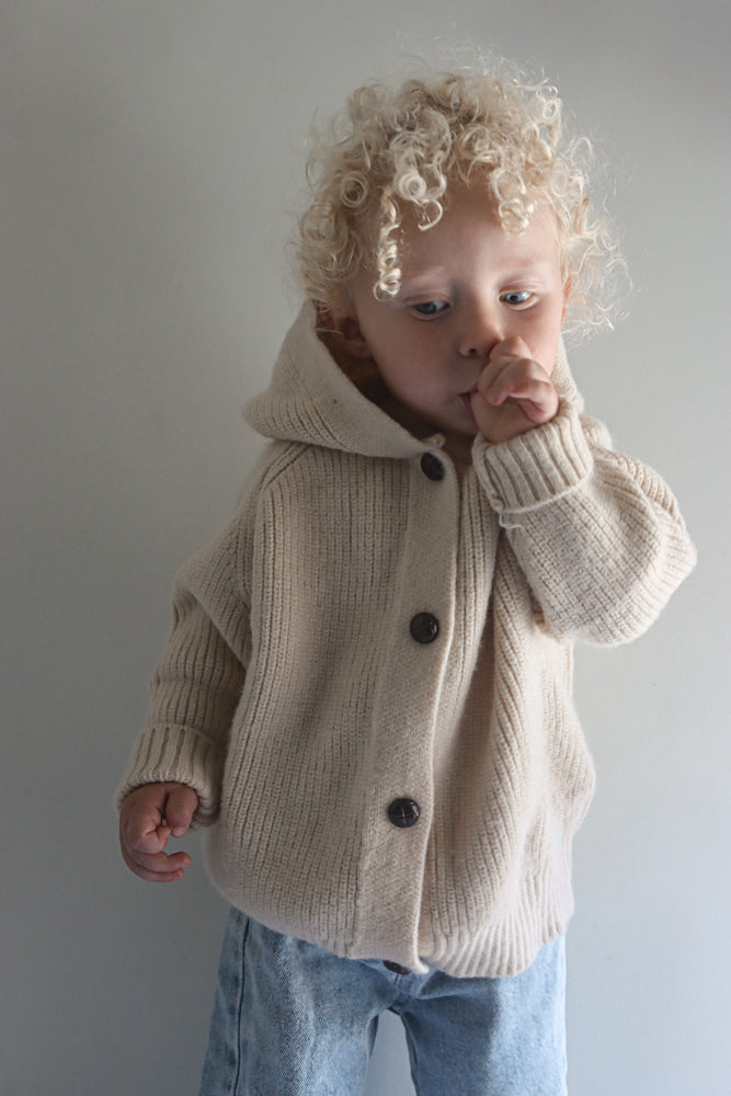 Cream - Knitted hooded cardigan