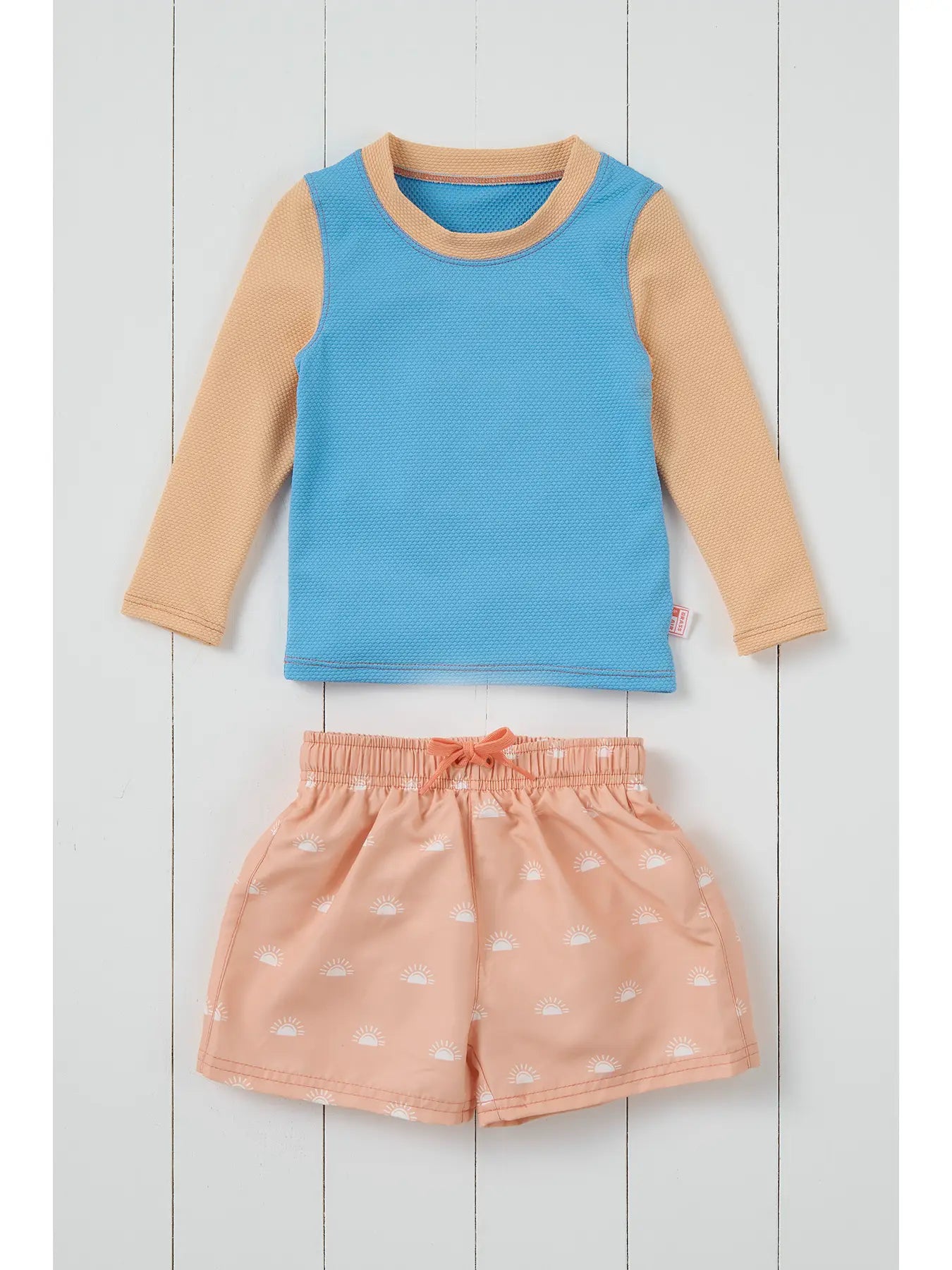 Grass & Air - Long Sleeve Rash Vest - Cornflower Blue and Peach