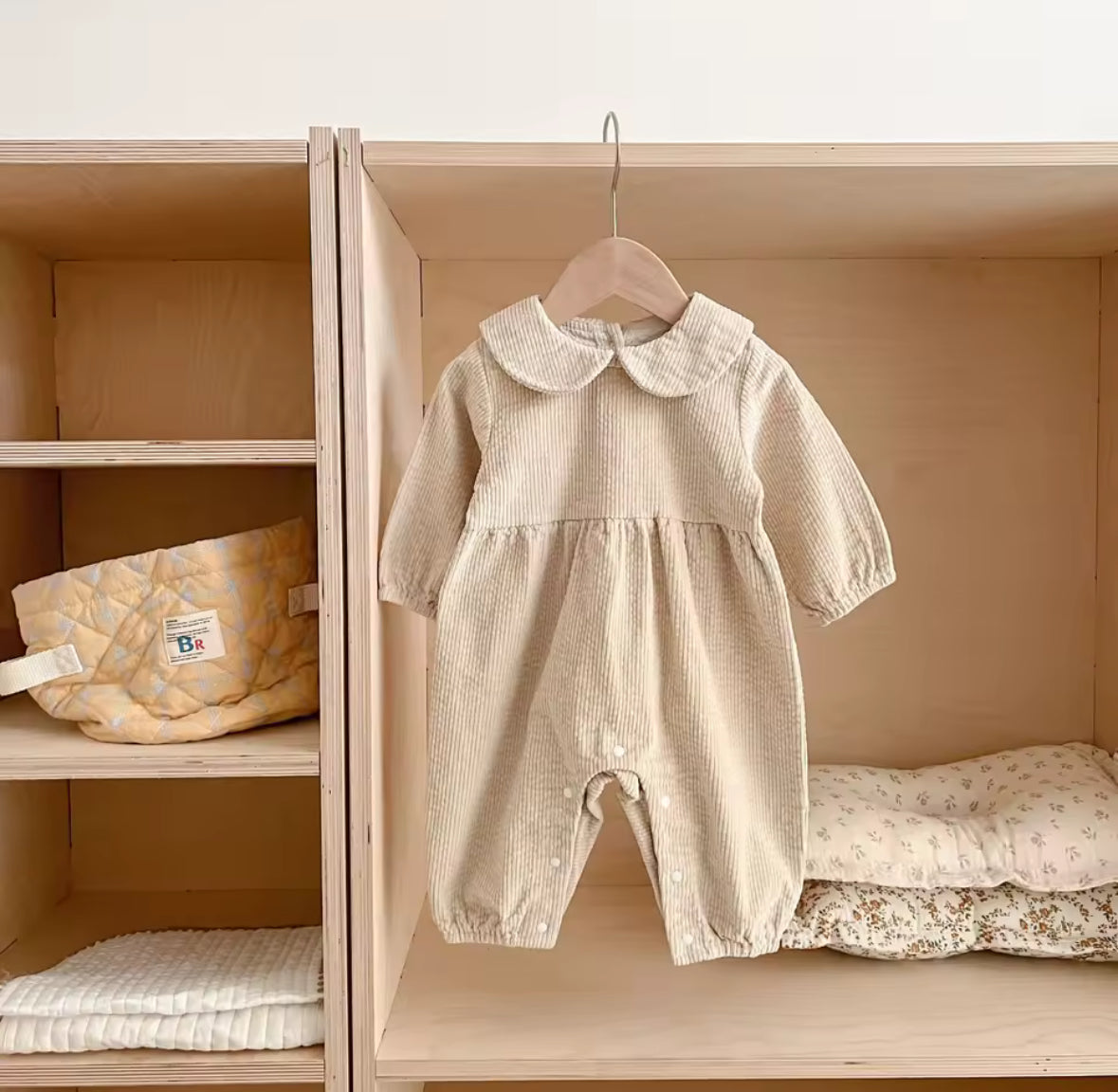 Beige Corduroy Peter Pan Romper