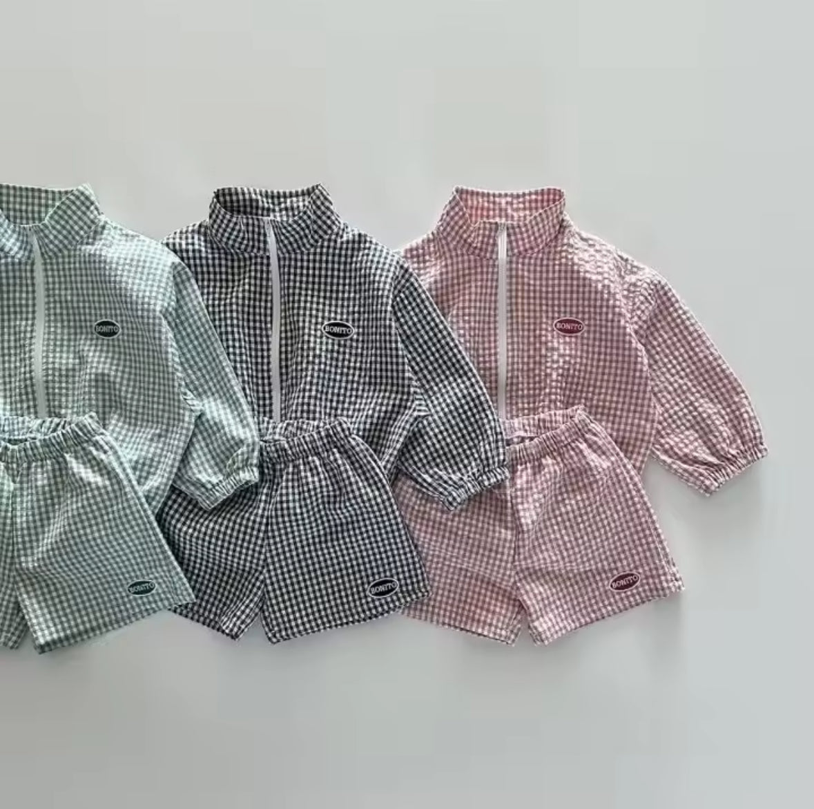 Light Vichy Set - Pink - Green or Black