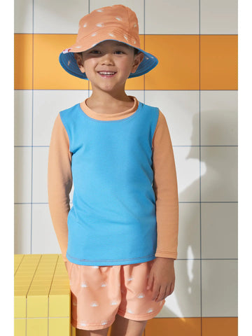 Grass & Air - Long Sleeve Rash Vest - Cornflower Blue and Peach